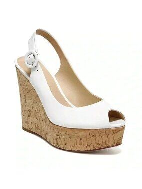 Veronica Beard Dali SANDALS Sz 9 Peep Toe Cork Wedge Slingback White Leather NEW